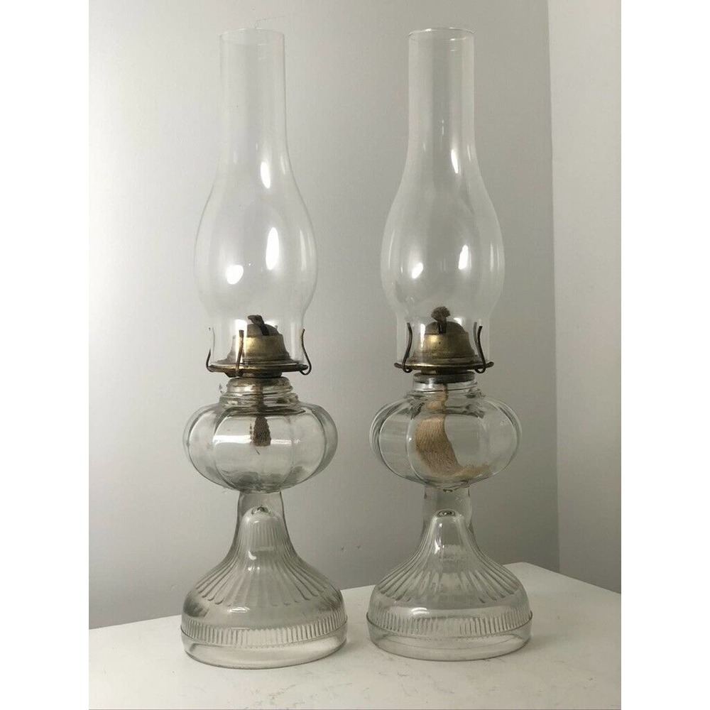 Vintage Glass P&A Eagle Oil Lamps Set of 2